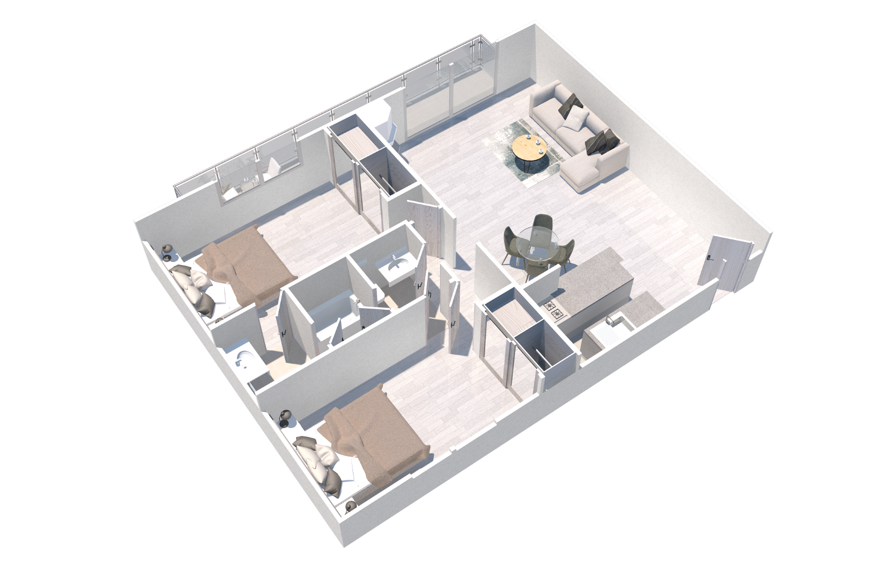 Floor plan for 2 beds, 1.5 baths, 1135 sqft